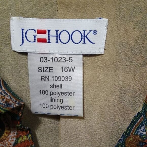 JG Hook Women's 16W Paisley, Pull Overhead, Sleeve to Elbow, Lined Faux Buttons - Picture 2 of 4